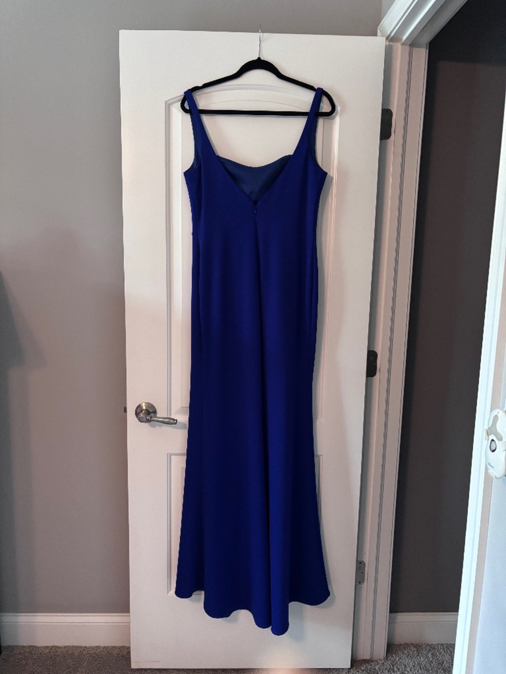 La Femme Simple Chic Long Jersey Gown with Square Neckline royal blue sz 12